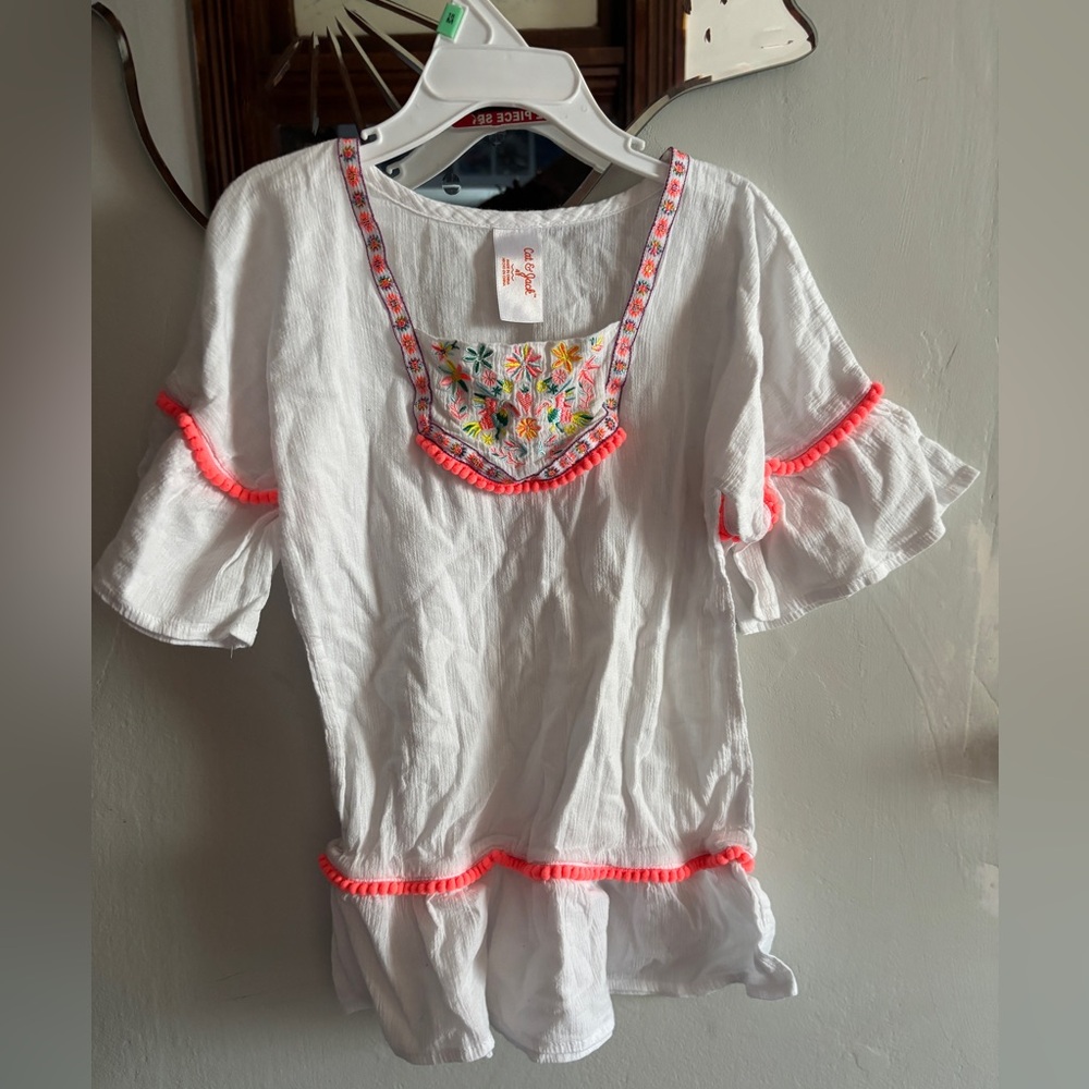 Cat & Jack beach swim dress linen pom poms and embroidery